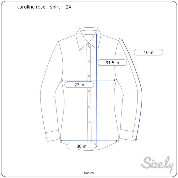 Caroline Rose Faux Raw Silk Button Front Shirt Chartreuse Tab Roll Sleeve 2X - Picture 9 of 9